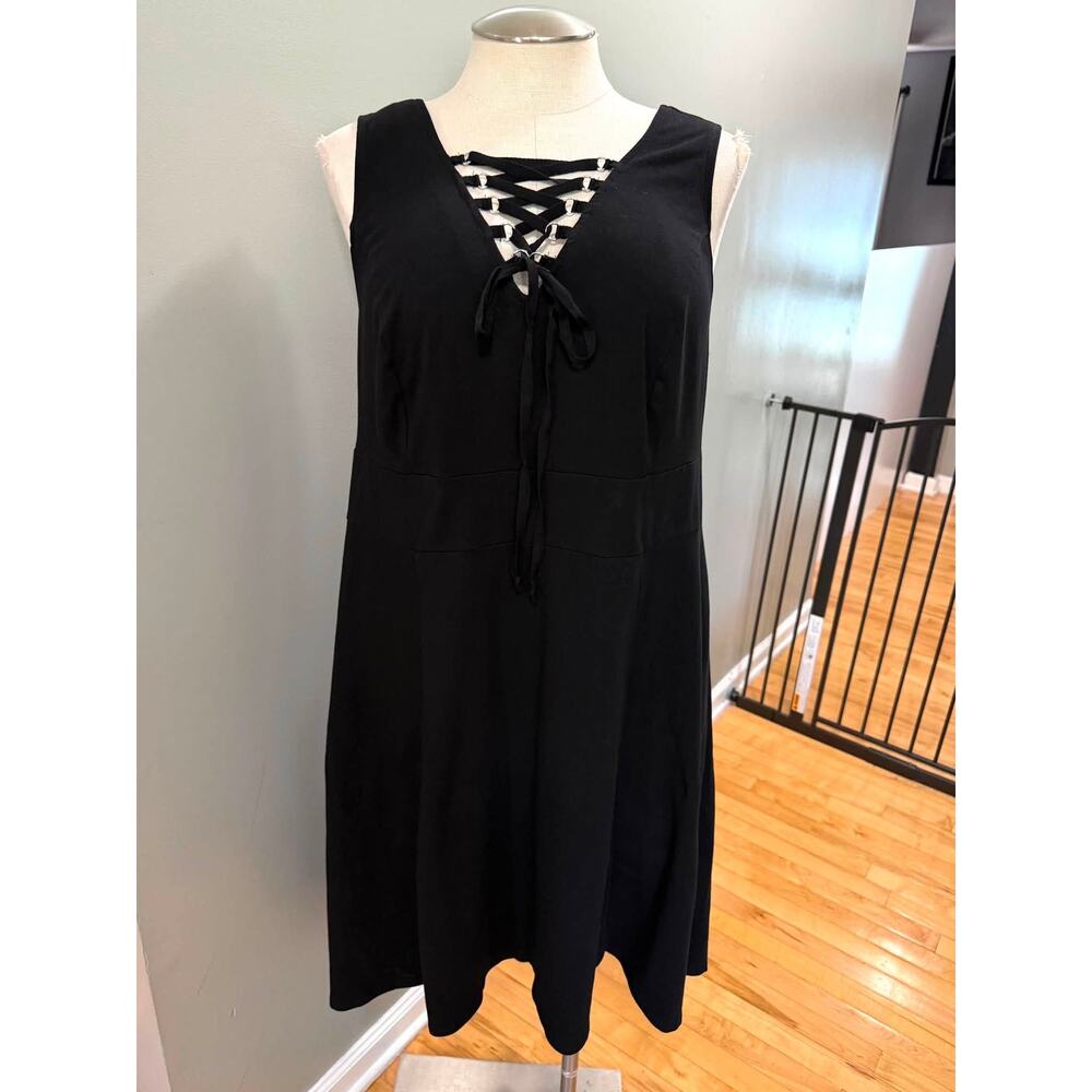 Torrid 3 (3X) TRIPP NYC Black Knit Hi Low Hem Lace Up Tank Dress New Gothic - Picture 2 of 3